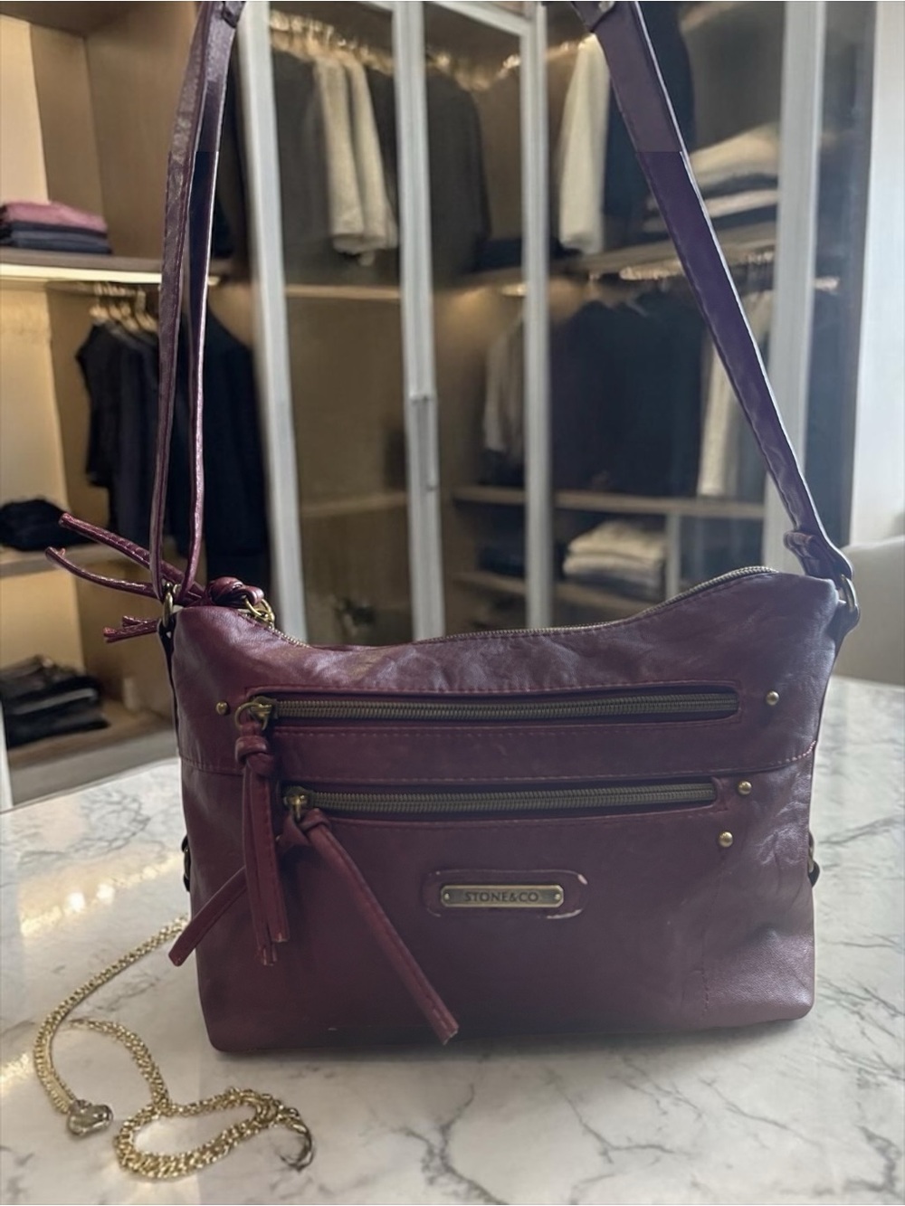 Stone & Co. Burgundy Faux Leather Crossbody Purse